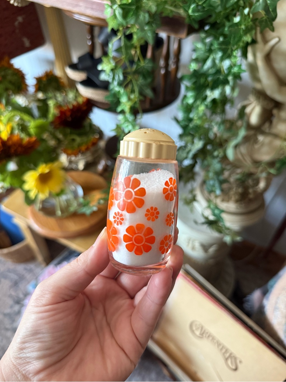 1960s Orange Floral Shaker - Glass Spice Jar